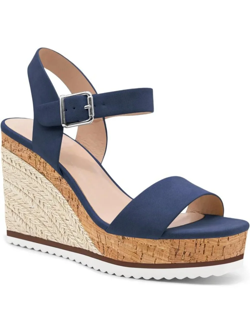 Women's Blue Espadrille Wedge Platform Sandals Open Toe Ankle Buckle Strap Shoes